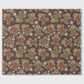 キュートな茶色の赤い緑のクリスマスジンジャーブレッド ラッピングペーパー (フラット)