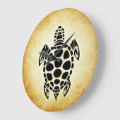 キュートな茶色の部族亀 ラージ壁時計 (傾斜)