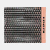 キュートな茶色、白黒の四角はっきりした模様 フリースブランケット (正面(横))