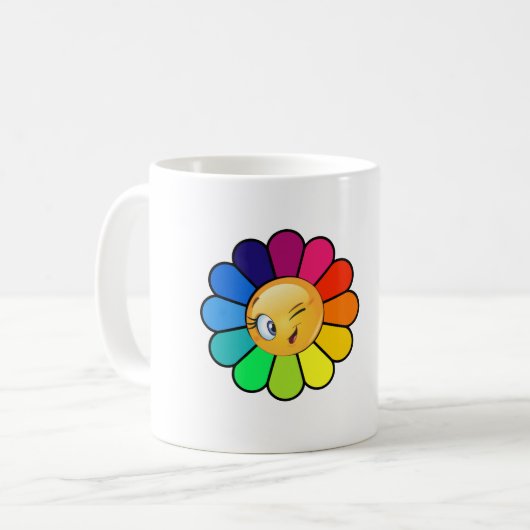 キュートな虹の花のウィンクフェイス コーヒーマグ コーヒーマグカップ (正面左)