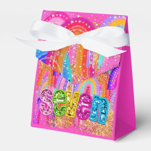 キュートな虹の7歳の誕生日記念のプレゼントボックス フェイバーボックス (正面サイド)