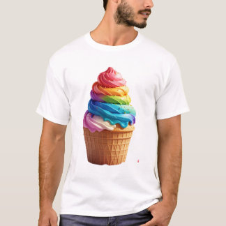 キュートな虹スワールアイスクリームワッフルコーン Tシャツ