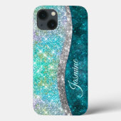キュートな虹色のターコイズの疑似ラメモノグラム Case-Mate iPhoneケース (裏面)