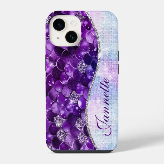 キュートな虹色の紫の人魚の疑似ラメ iPhoneケース (裏面)