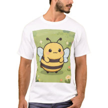 キュートな蜂のマスコットTシャツ – ワイルドフラワーの草原と自然