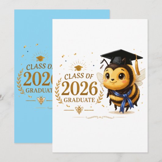キュートな蜂の2026年卒業生デザイン 招待状 (正面/裏面)