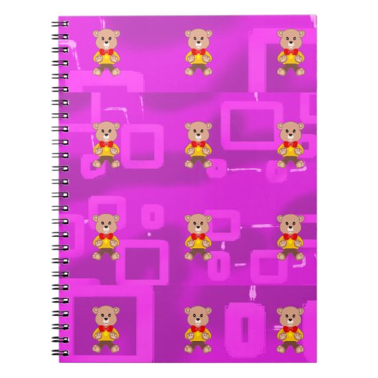 キュートな蝶ネクタイのクマにピンク幾何学的 ノートブック (正面)
