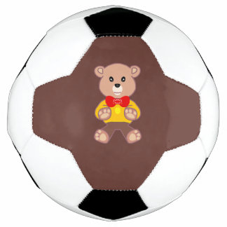 キュートな蝶ネクタイのテディベア ブラウンサッカーボール サッカーボール