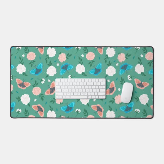 キュートな蝶フローラグリーン植物芸術デスクマット デスクマット (キーボード&マウス)