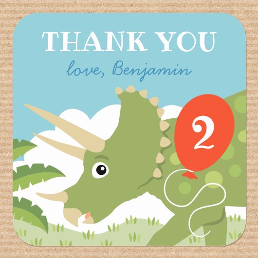 キュートな誕生日の恐竜トリケラトプス名前をカスタムする時代 スクエアシール