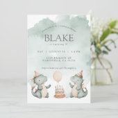 キュートな誕生日ドラゴン恐竜パーティー 招待状 (スタンド正面)