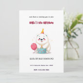 キュートな誕生日ポーラベアとパーティー帽子 招待状 (スタンド正面)