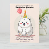 キュートな誕生日ポーラベアとパーティー帽子 招待状 (スタンド正面)