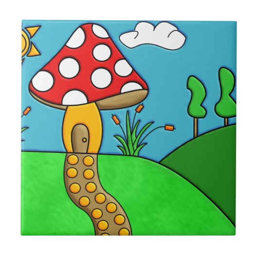 キュートな赤いキノコ タイル (正面)