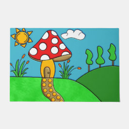 キュートな赤いキノコ ドアマット