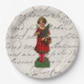 キュートな赤いクリスマスの天使ビクトリアン宗教 ペーパープレート (正面)