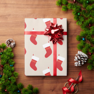 キュートな赤いクリスマスソックスのラッピングペーパー ラッピングペーパー