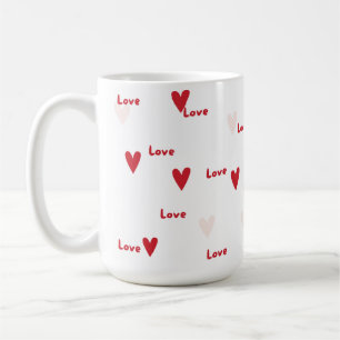 キュートな赤いハートと'Love'柄マグカップ コーヒーマグカップ