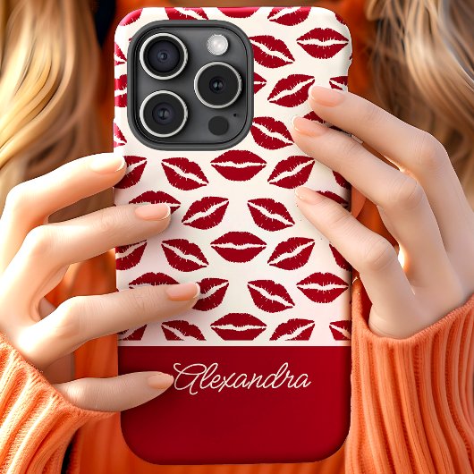 キュートな赤い口紅キスのスクリプトネーム Case-Mate iPhoneケース