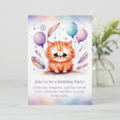 キュートな赤い子猫の誕生日招待状 パステルボホー 招待状 (スタンド正面)