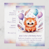 キュートな赤い子猫の誕生日招待状 パステルボホー 招待状 (正面/裏面)