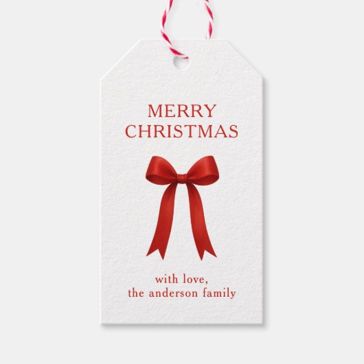 キュートな赤い弓メリークリスマス ギフトタグ (正面)