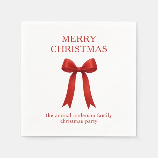 キュートな赤い弓メリークリスマス スタンダードカクテルナプキン (正面)
