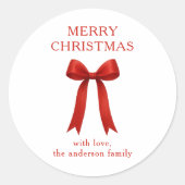 キュートな赤い弓メリークリスマス ラウンドシール (正面)