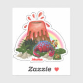 キュートな赤い恐竜の火山の虹花 シール (シート)