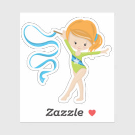 キュートな赤い髪のリズミカルな体操選手とリボン シール