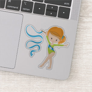 キュートな赤い髪のリズミカルな体操選手とリボン シール