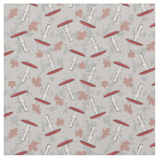 キュートな赤きのこ菌模様 ファブリック (クローズアップ)