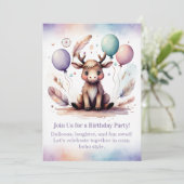 キュートな赤ちゃんのムースの誕生日招待状 森のボヘミアン 招待状 (スタンド正面)