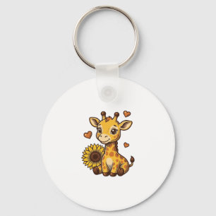 キュートな赤ちゃんキリンのひまわりビンテージ風彫刻Tシャツ キーホルダー