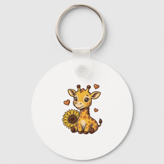 キュートな赤ちゃんキリンのひまわりビンテージ風彫刻Tシャツ キーホルダー (正面)