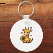キュートな赤ちゃんキリンのひまわりビンテージ風彫刻Tシャツ キーホルダー (正面)