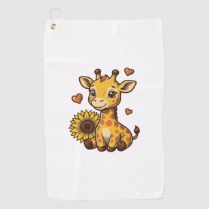 キュートな赤ちゃんキリンのひまわりビンテージ風彫刻Tシャツ ゴルフタオル