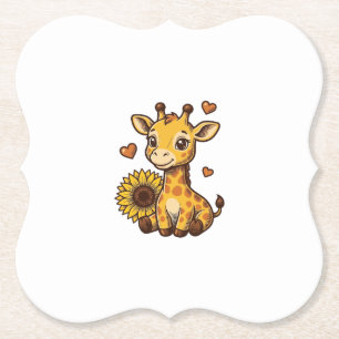 キュートな赤ちゃんキリンのひまわりビンテージ風彫刻Tシャツ_ ペーパーコースター