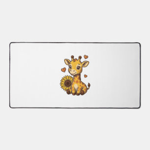 キュートな赤ちゃんキリンひまわりビンテージ風彫刻Tシャツ_ デスクマット