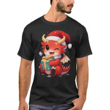 キュートな赤ちゃんドラゴンがプレゼントを持っている – 面白いファンタジーTシャツ