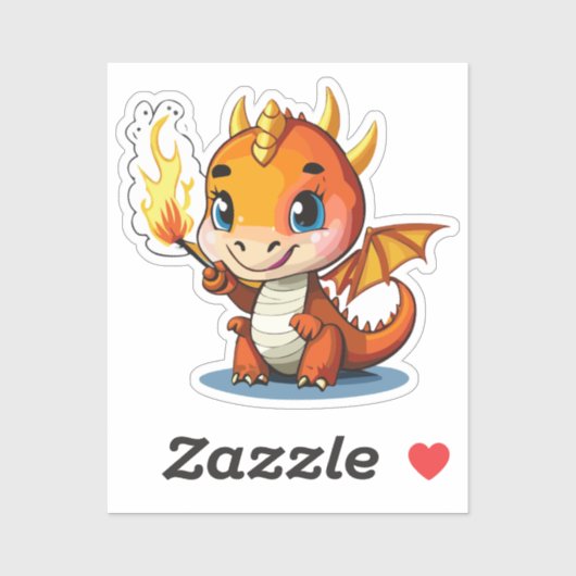 キュートな赤ちゃんドラゴンとたいまつ シール (シート)