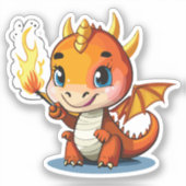 キュートな赤ちゃんドラゴンとたいまつ シール (正面)