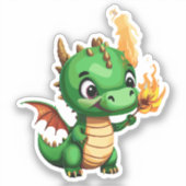 キュートな赤ちゃんドラゴンとたいまつ シール (正面)