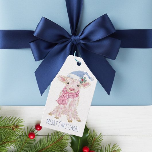 キュートな赤ちゃんハイランド牛の子クリスマス ギフトタグ