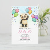 キュートな赤ちゃんパンダの風船 1歳の誕生日パーティー ピンク 招待状 (スタンド正面)