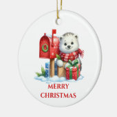 キュートな赤ちゃんホッキョクグマのクリスマス セラミックオーナメント (左)