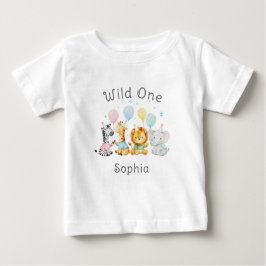 キュートな赤ちゃん動物たち Wild One 1歳の誕生日 ベビーTシャツ