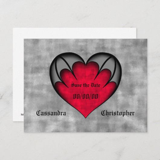 キュートな赤と灰色のゴシックハートの日付を保存 ポストカード (正面/裏面)