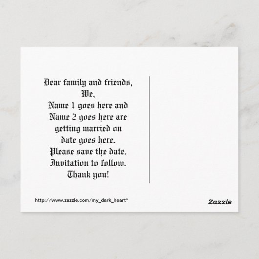 キュートな赤と灰色のゴシックハートの日付を保存 ポストカード (裏面)