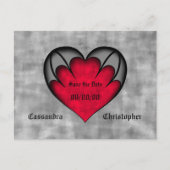 キュートな赤と灰色のゴシックハートの日付を保存 ポストカード (正面)